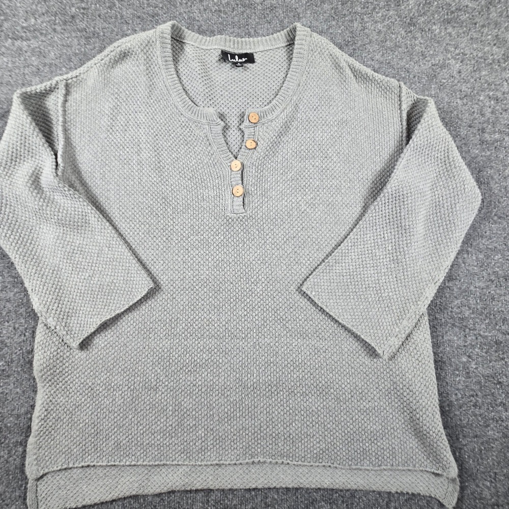 Lulus Henley Sweater Womens Small Gray Waffle Knit Button Pullover Oversized S